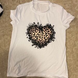 White T-Shirt with Leopard Heart Design